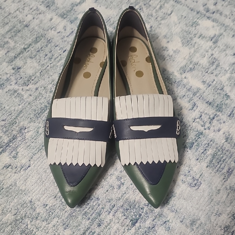 Boden Green, White, and Navy Women's Flats